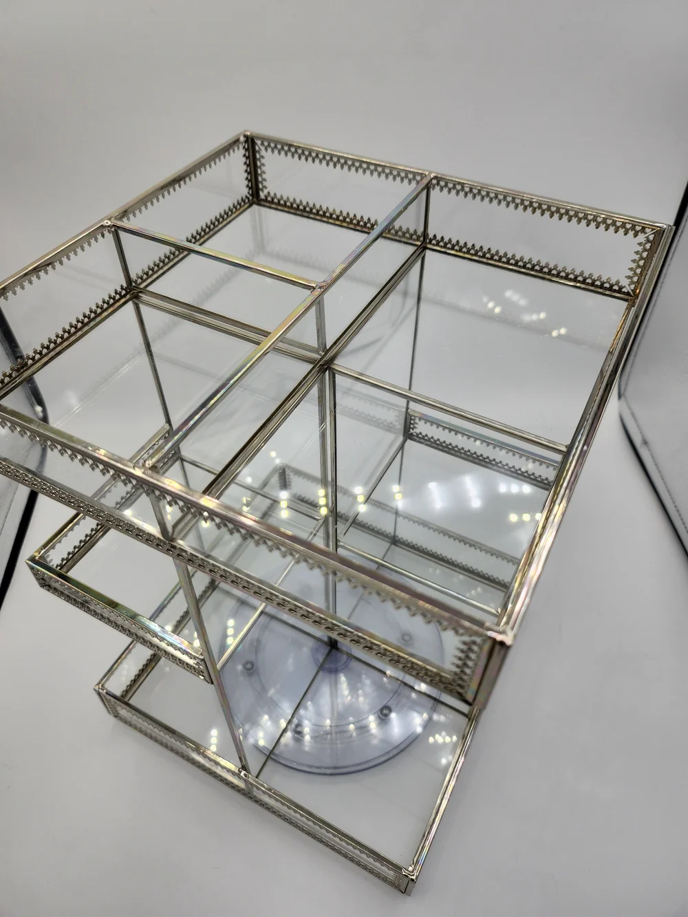 Plastic and Brass 3-Tier Rotating Beauty Organizer - New